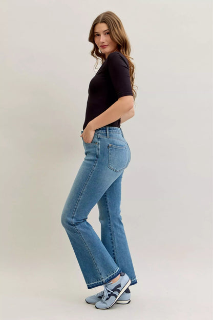 Judy Blue Full Size Mid Rise Slim Bootcut Tummy Control Release Hem Jeans Plus Size - Bitsy Gypsy Boutique