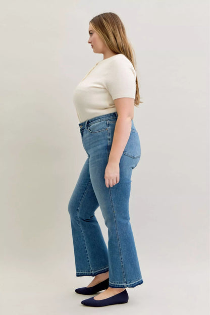 Judy Blue Full Size Mid Rise Slim Bootcut Tummy Control Release Hem Jeans Plus Size - Bitsy Gypsy Boutique