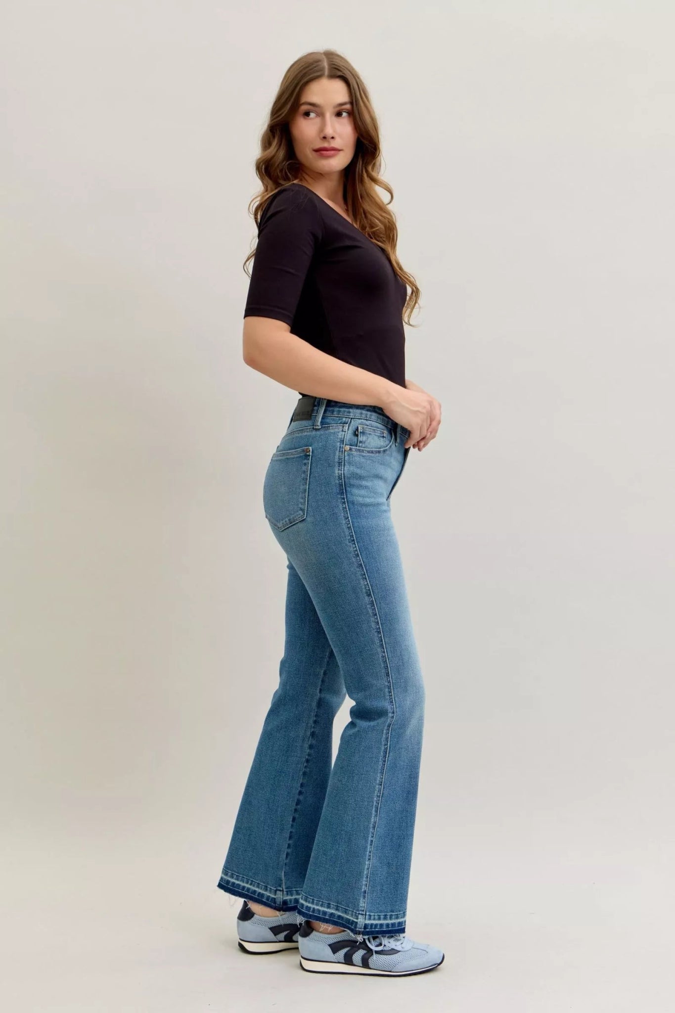 Judy Blue Full Size Mid Rise Slim Bootcut Tummy Control Release Hem Jeans Plus Size - Bitsy Gypsy Boutique