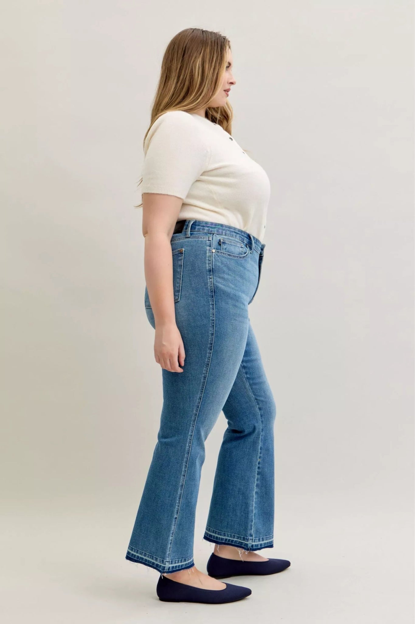 Judy Blue Full Size Mid Rise Slim Bootcut Tummy Control Release Hem Jeans Plus Size - Bitsy Gypsy Boutique