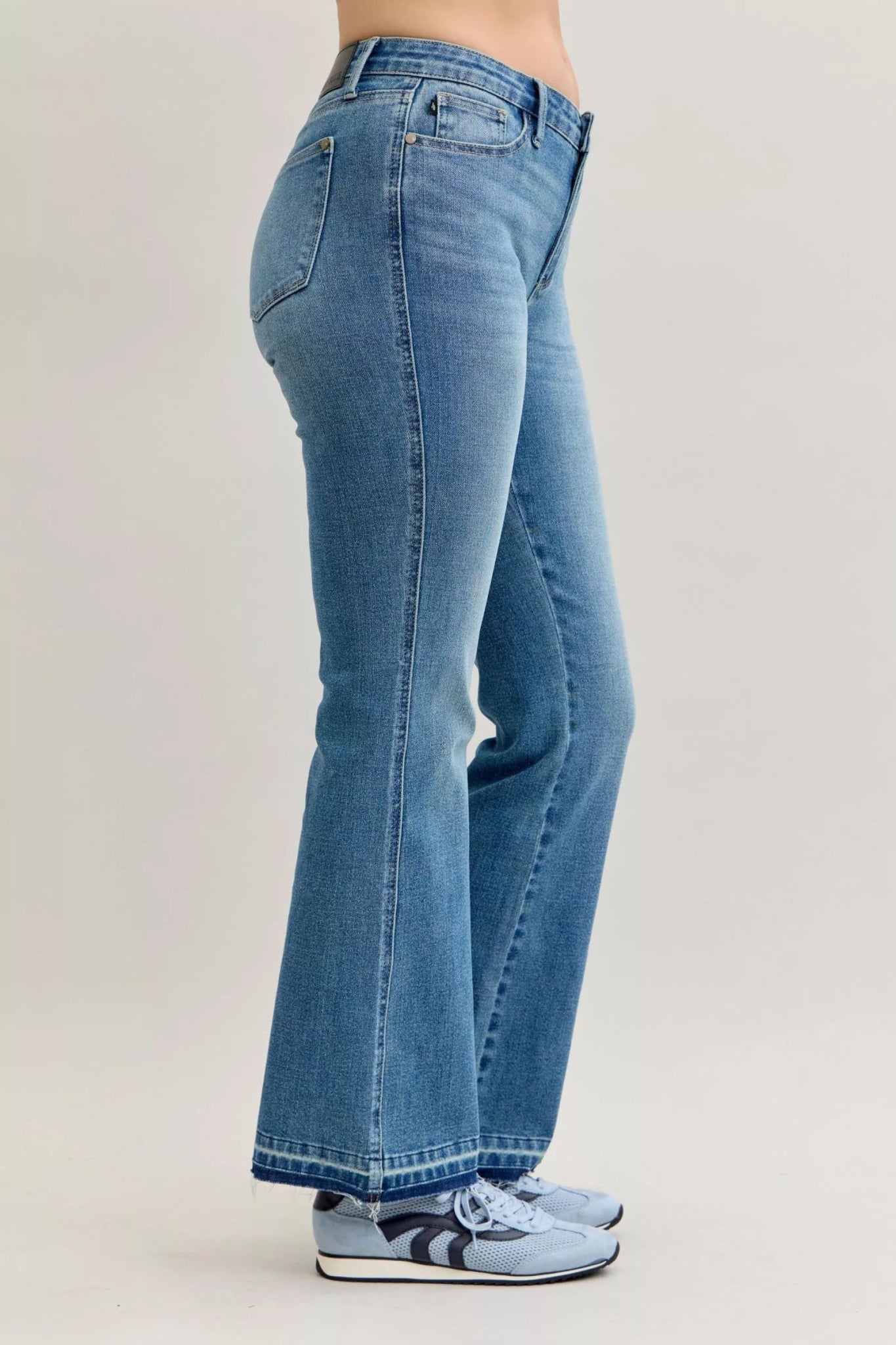 Judy Blue Full Size Mid Rise Slim Bootcut Tummy Control Release Hem Jeans Plus Size - Bitsy Gypsy Boutique