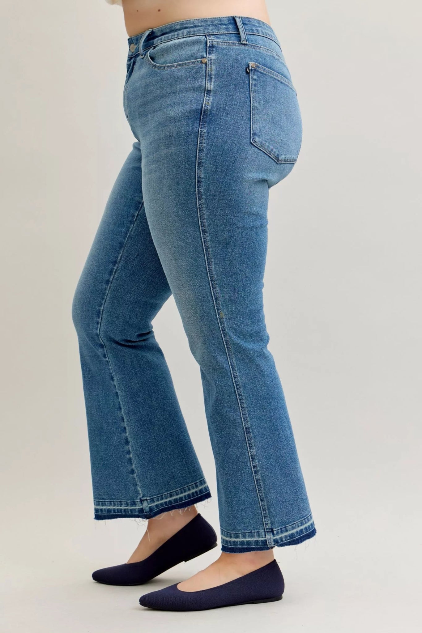 Judy Blue Full Size Mid Rise Slim Bootcut Tummy Control Release Hem Jeans Plus Size - Bitsy Gypsy Boutique