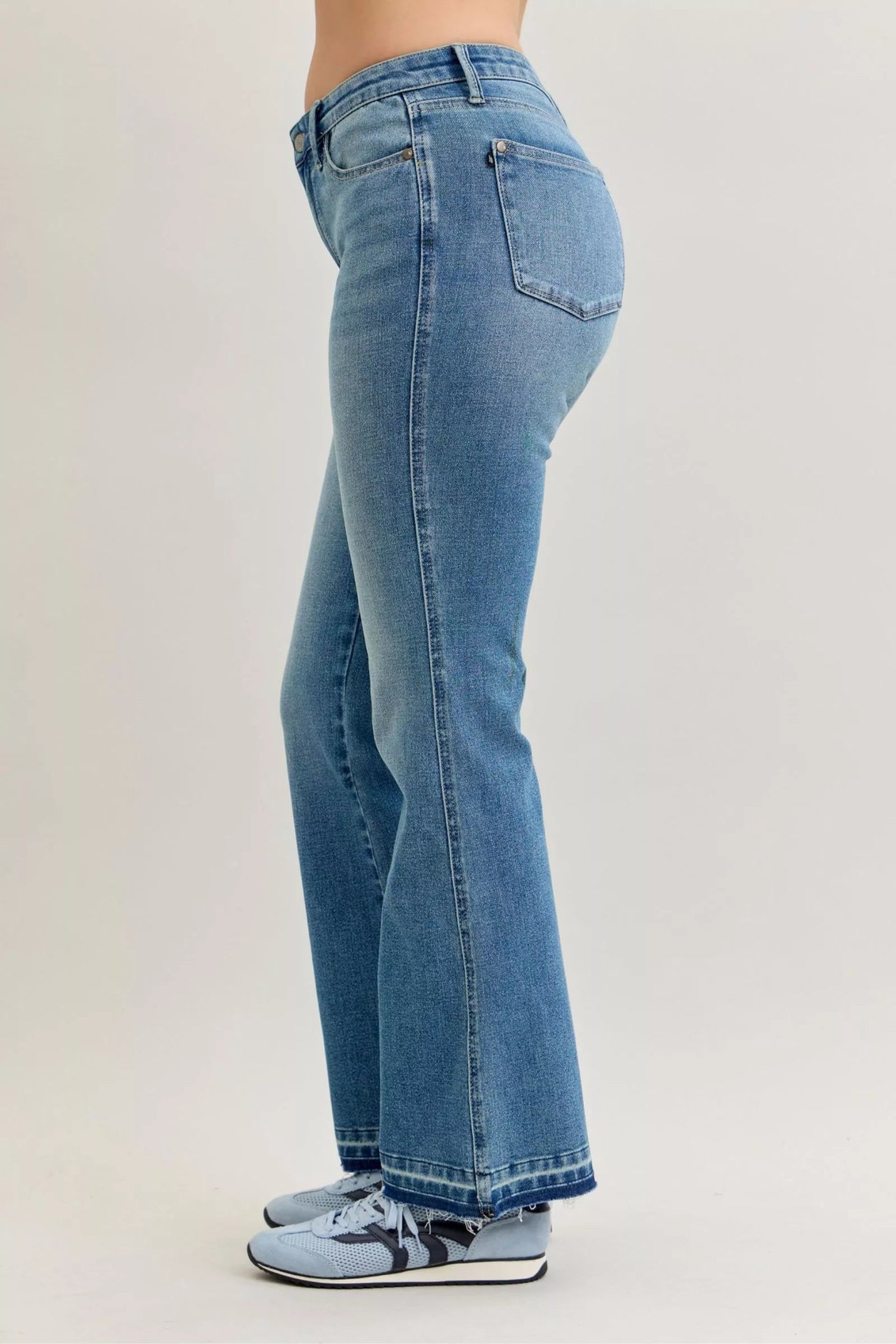 Judy Blue Full Size Mid Rise Slim Bootcut Tummy Control Release Hem Jeans Plus Size - Bitsy Gypsy Boutique