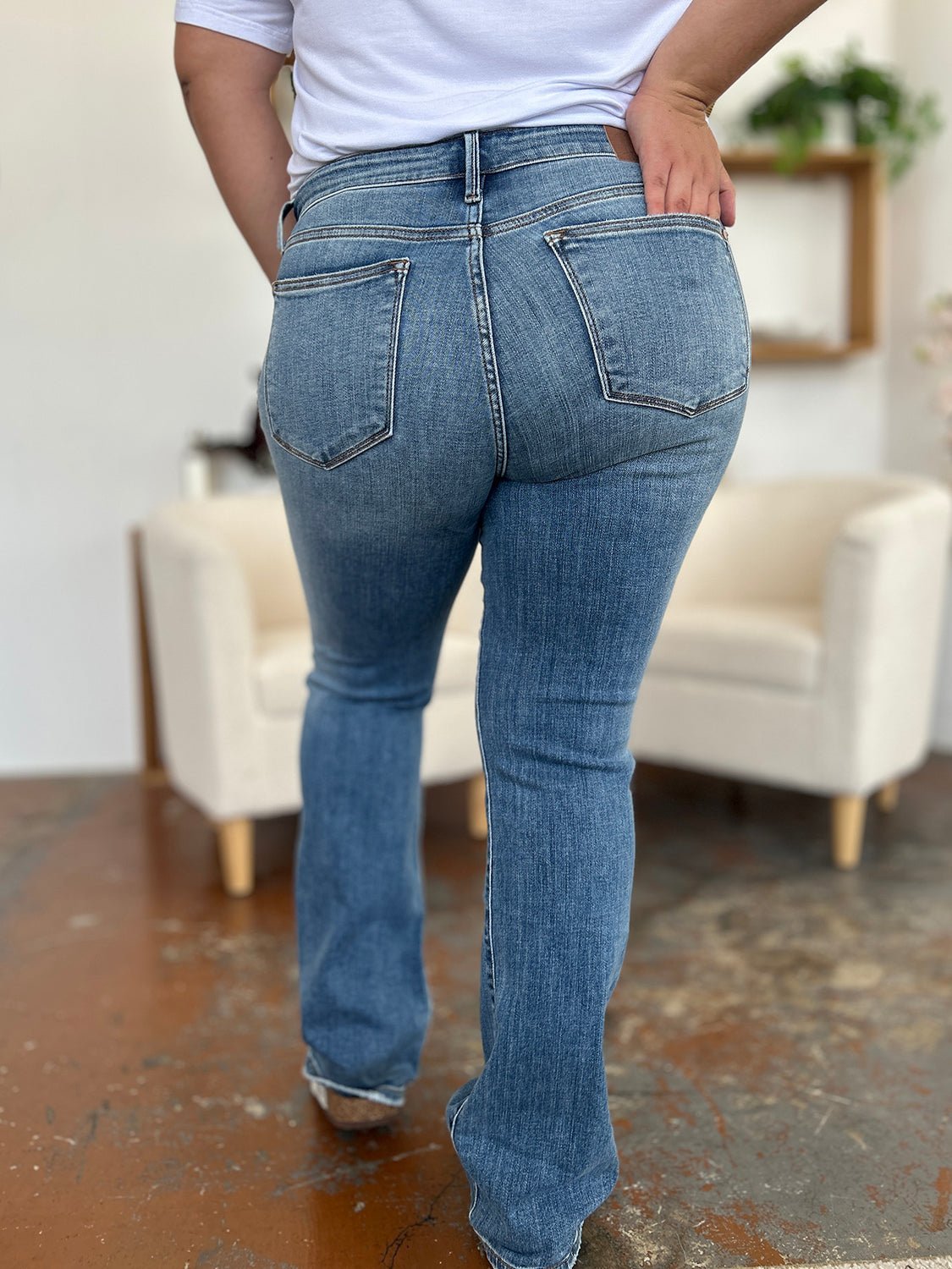 Judy Blue Full Size Mid - Rise Waist Straight Jeans - Bitsy Gypsy Boutique