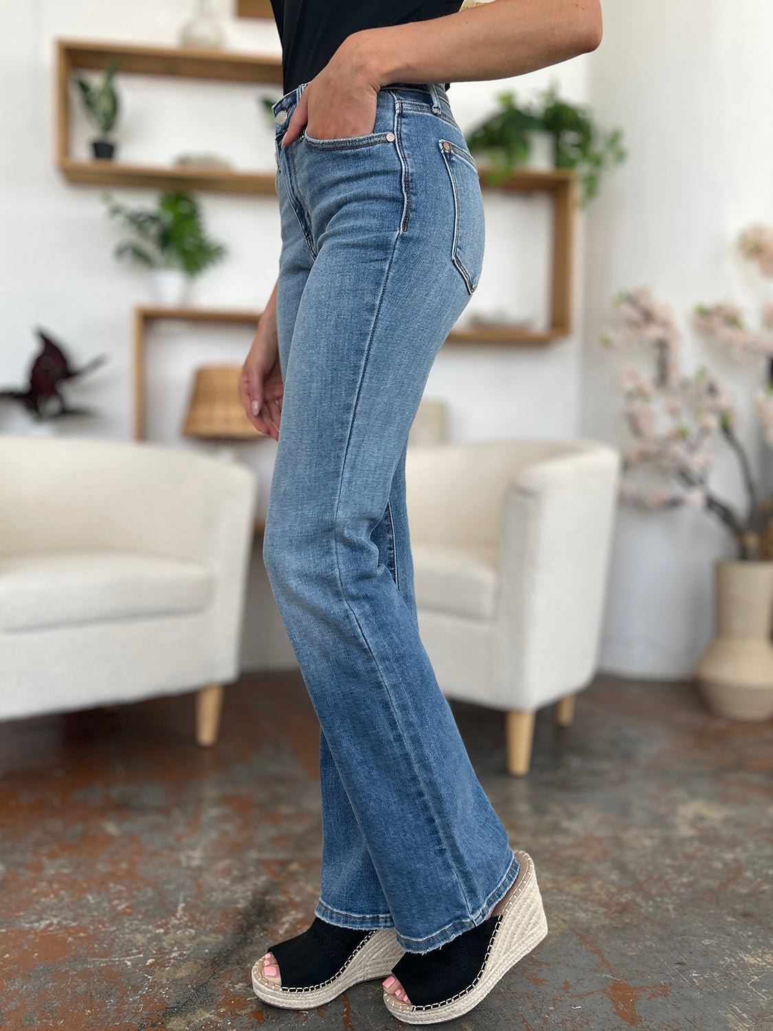 Judy Blue Full Size Mid - Rise Waist Straight Jeans - Bitsy Gypsy Boutique