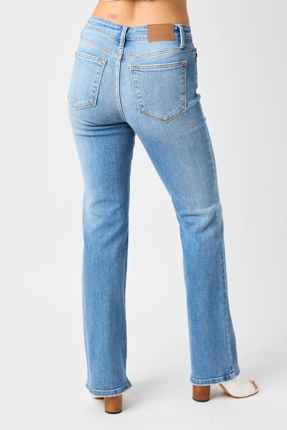 Judy Blue Full Size Mid - Rise Waist Straight Jeans - Bitsy Gypsy Boutique