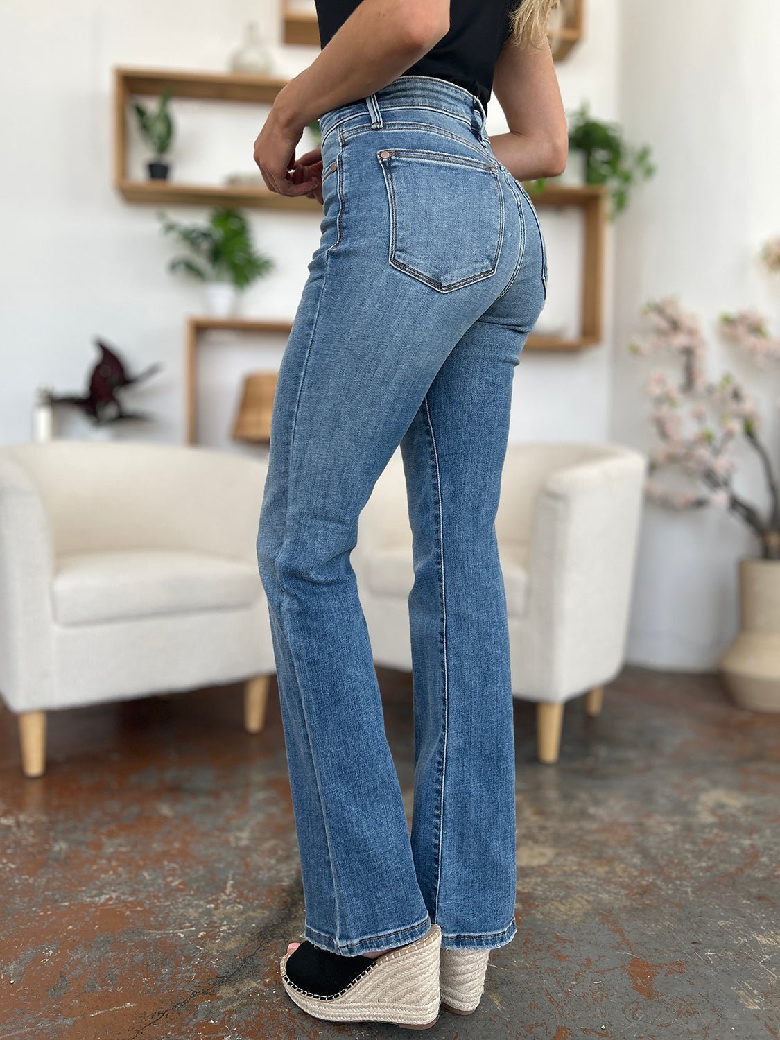 Judy Blue Full Size Mid - Rise Waist Straight Jeans - Bitsy Gypsy Boutique