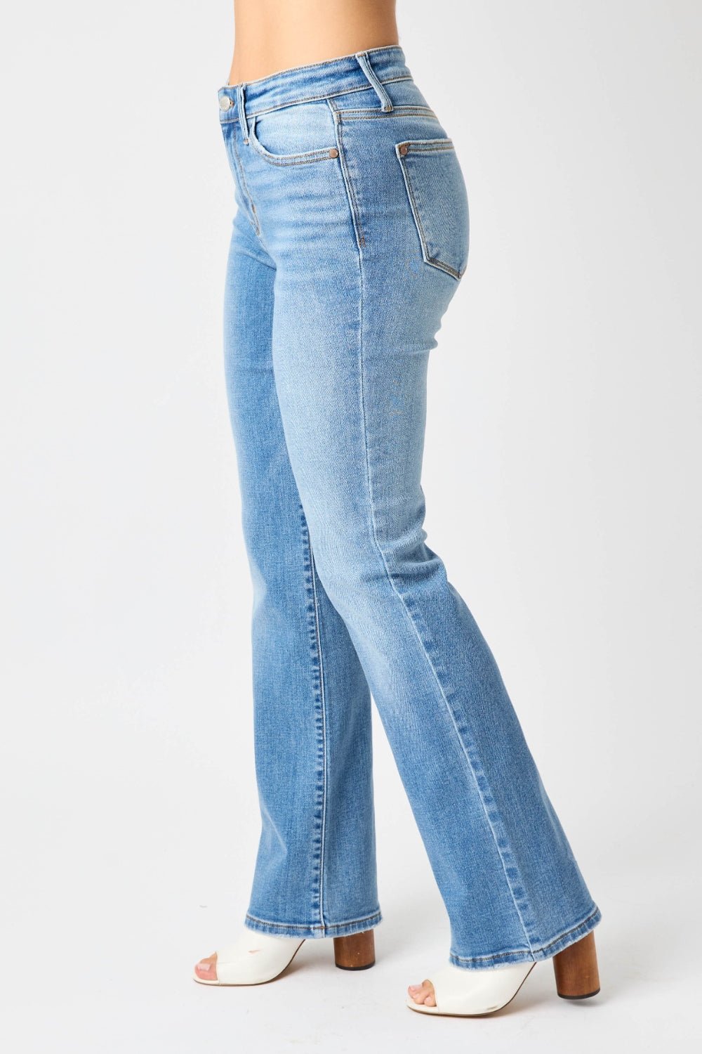 Judy Blue Full Size Mid - Rise Waist Straight Jeans - Bitsy Gypsy Boutique