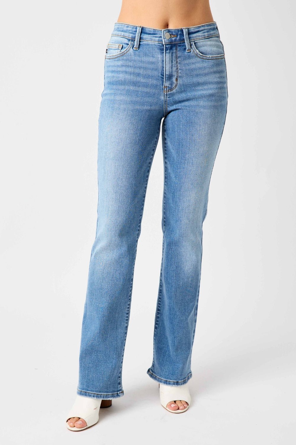 Judy Blue Full Size Mid - Rise Waist Straight Jeans - Bitsy Gypsy Boutique