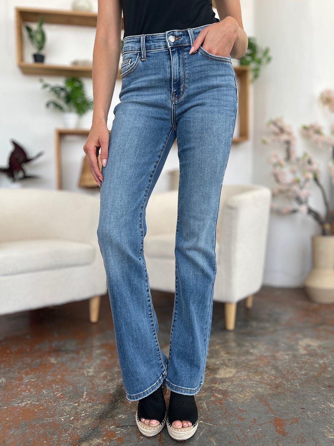 Judy Blue Full Size Mid - Rise Waist Straight Jeans - Bitsy Gypsy Boutique