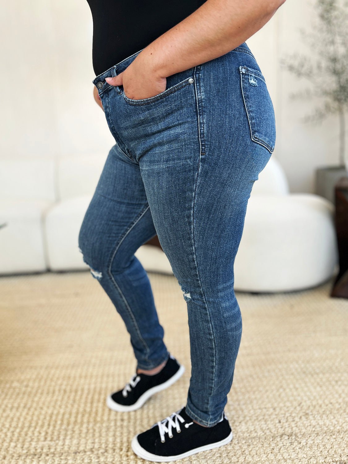 Judy Blue Full Size Mid Waist Distressed Slim Jeans - Bitsy Gypsy Boutique