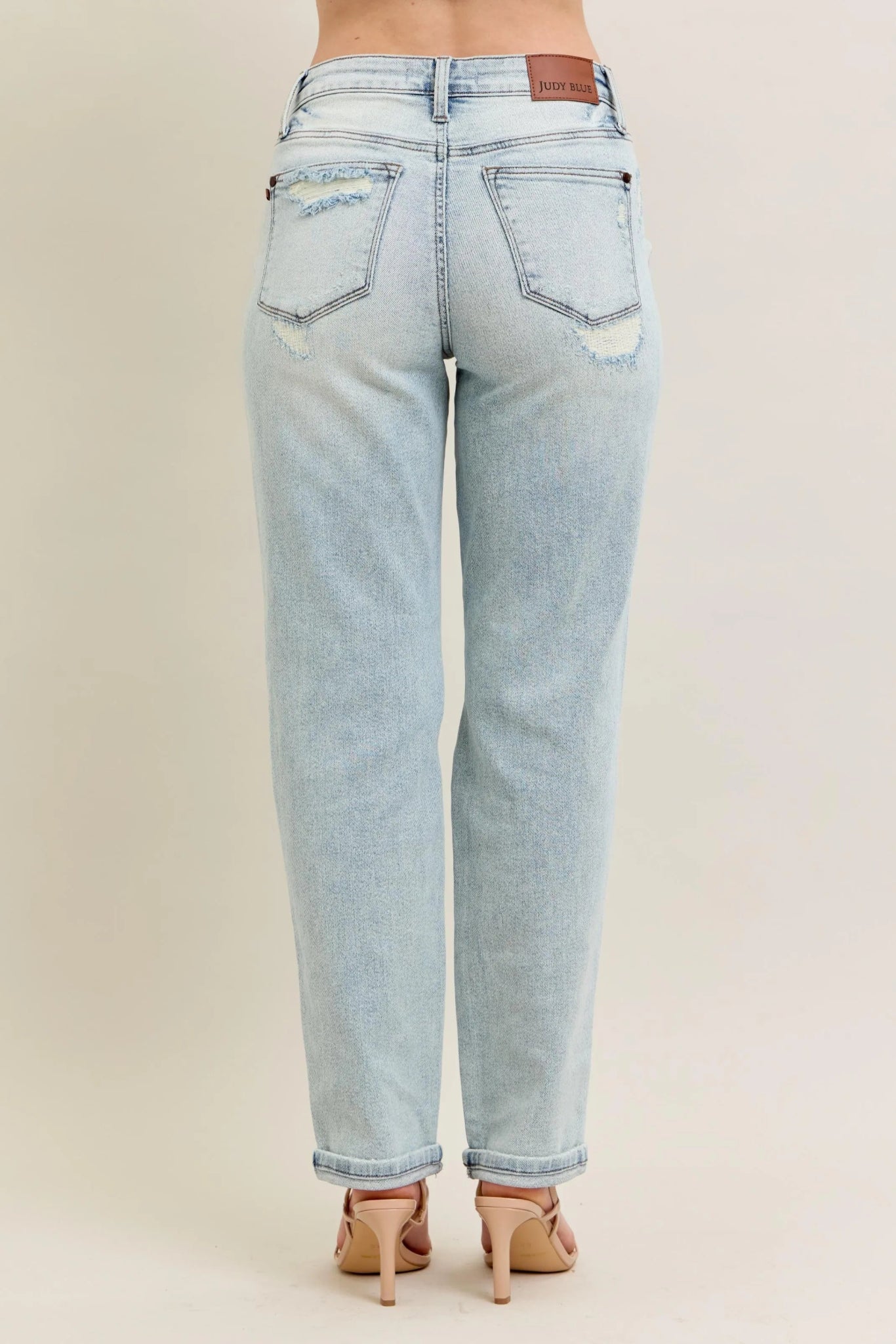 Judy Blue Full Size Mr Repair Stitch Detail Destroy Single Cuff Bf Jeans - Bitsy Gypsy Boutique