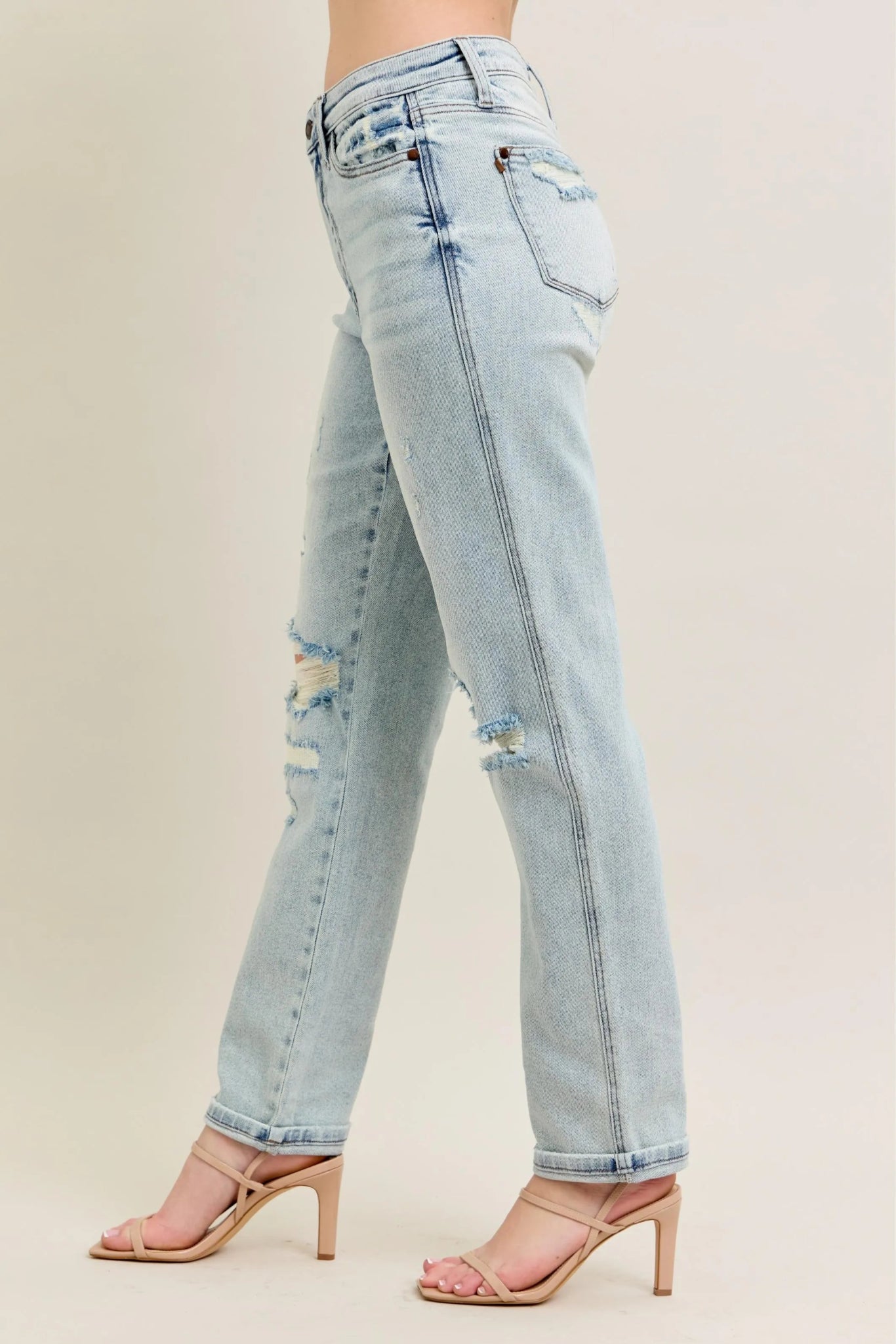 Judy Blue Full Size Mr Repair Stitch Detail Destroy Single Cuff Bf Jeans - Bitsy Gypsy Boutique