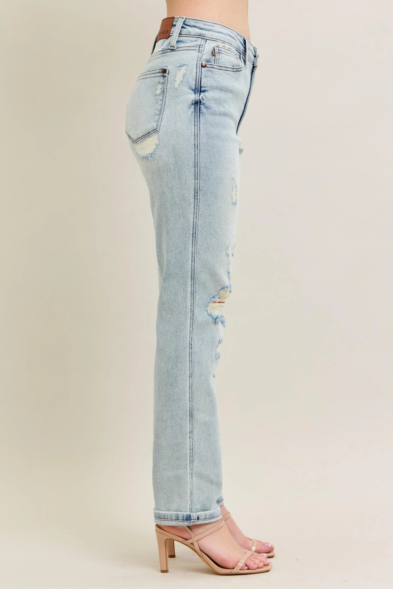 Judy Blue Full Size Mr Repair Stitch Detail Destroy Single Cuff Bf Jeans - Bitsy Gypsy Boutique
