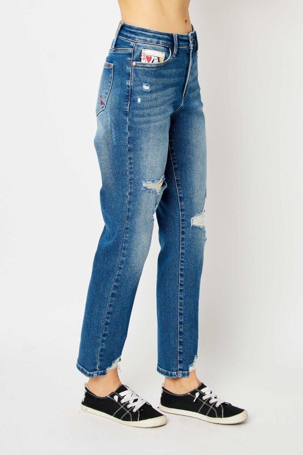 Judy Blue Full Size Queen Of Hearts Coin Pocket BF Jeans - Bitsy Gypsy Boutique