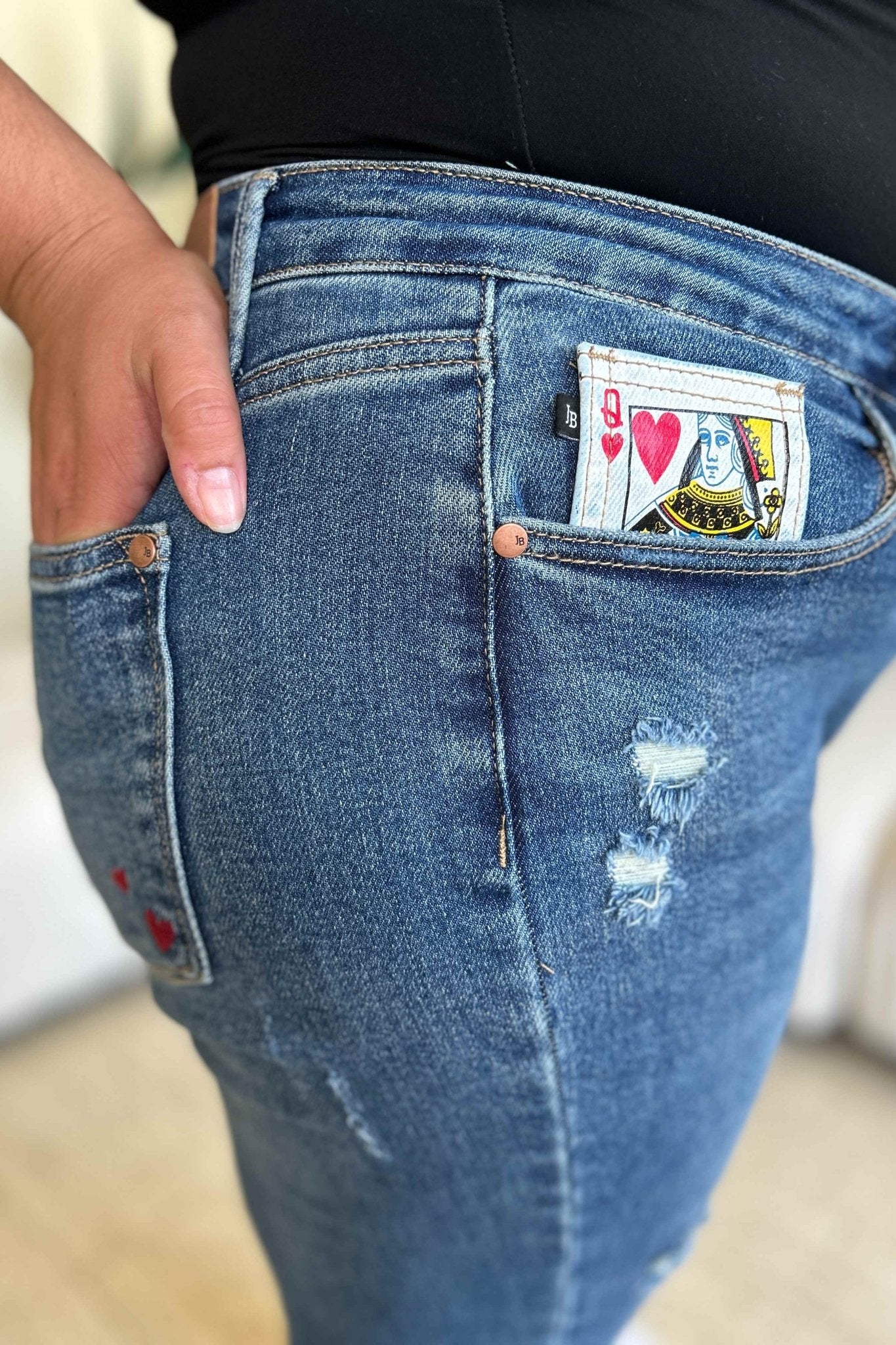 Judy Blue Full Size Queen Of Hearts Coin Pocket BF Jeans - Bitsy Gypsy Boutique