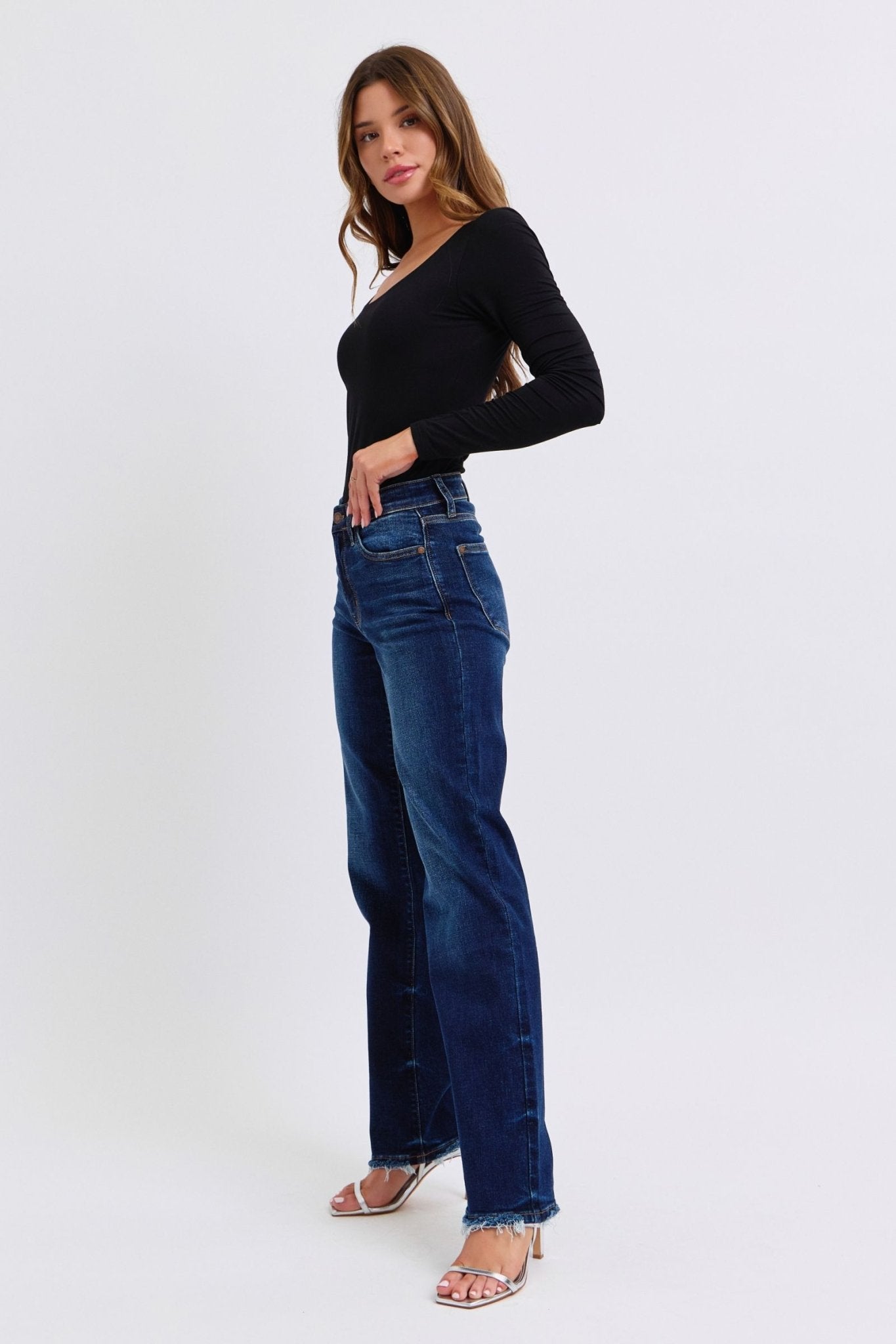 Judy Blue Full Size Raw Hem Straight Leg Jeans - Bitsy Gypsy Boutique
