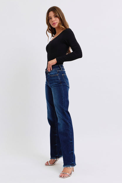 Judy Blue Full Size Raw Hem Straight Leg Jeans - Bitsy Gypsy Boutique