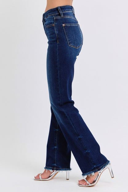 Judy Blue Full Size Raw Hem Straight Leg Jeans - Bitsy Gypsy Boutique