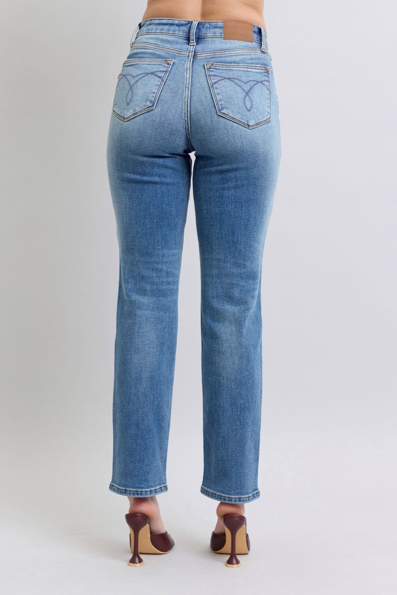 Judy Blue Full Size Run Vintage Wash Thermal Straight Jeans - Bitsy Gypsy Boutique