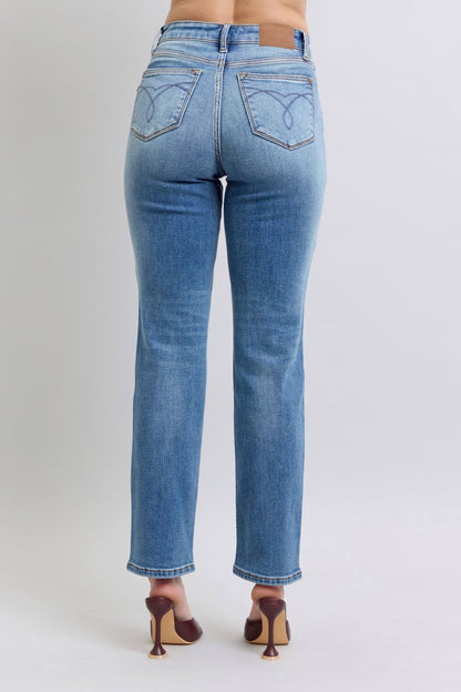 Judy Blue Full Size Run Vintage Wash Thermal Straight Jeans - Bitsy Gypsy Boutique
