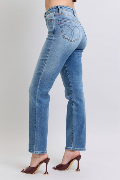 Judy Blue Full Size Run Vintage Wash Thermal Straight Jeans - Bitsy Gypsy Boutique