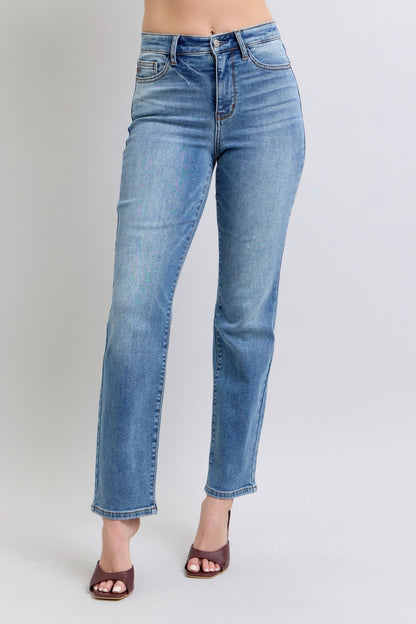 Judy Blue Full Size Run Vintage Wash Thermal Straight Jeans - Bitsy Gypsy Boutique