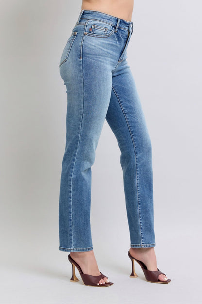 Judy Blue Full Size Run Vintage Wash Thermal Straight Jeans - Bitsy Gypsy Boutique