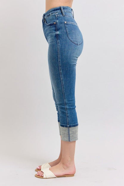 Judy Blue Full Size Skinny Cuff Capris Jeans with Pockets Plus Size - Bitsy Gypsy Boutique