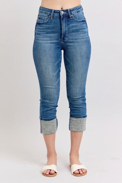 Judy Blue Full Size Skinny Cuff Capris Jeans with Pockets Plus Size - Bitsy Gypsy Boutique