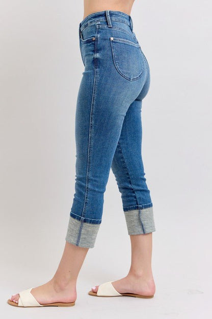 Judy Blue Full Size Skinny Cuff Capris Jeans with Pockets Plus Size - Bitsy Gypsy Boutique