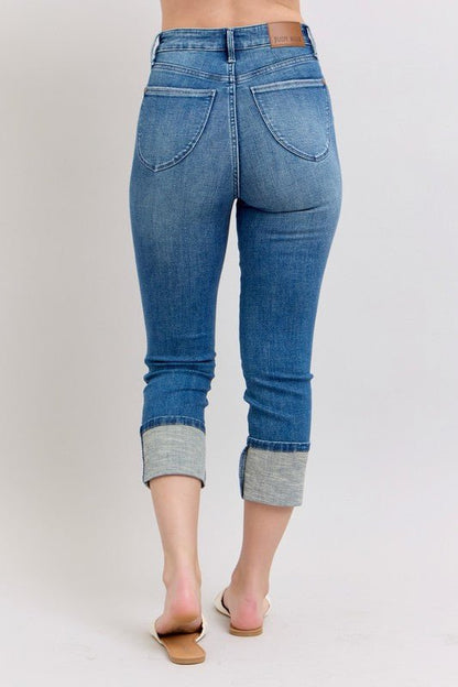 Judy Blue Full Size Skinny Cuff Capris Jeans with Pockets Plus Size - Bitsy Gypsy Boutique