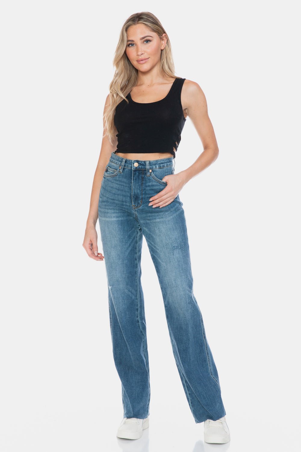 Judy Blue Full Size Tummy Control Cut Raw Hem Straight Jeans - Bitsy Gypsy Boutique