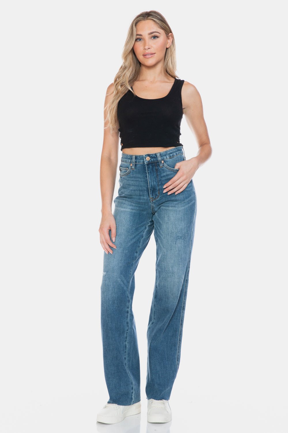 Judy Blue Full Size Tummy Control Cut Raw Hem Straight Jeans - Bitsy Gypsy Boutique