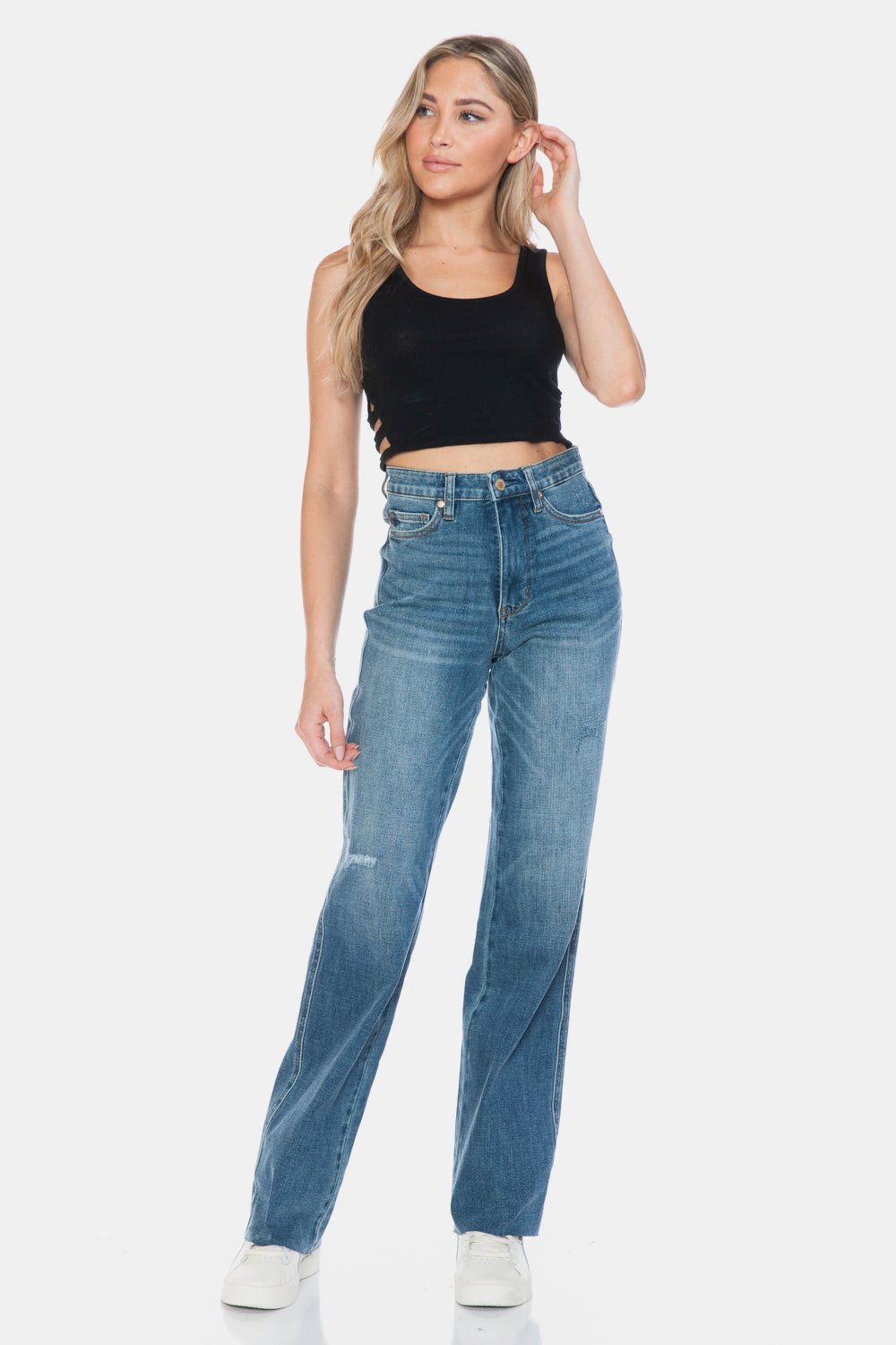 Judy Blue Full Size Tummy Control Cut Raw Hem Straight Jeans - Bitsy Gypsy Boutique