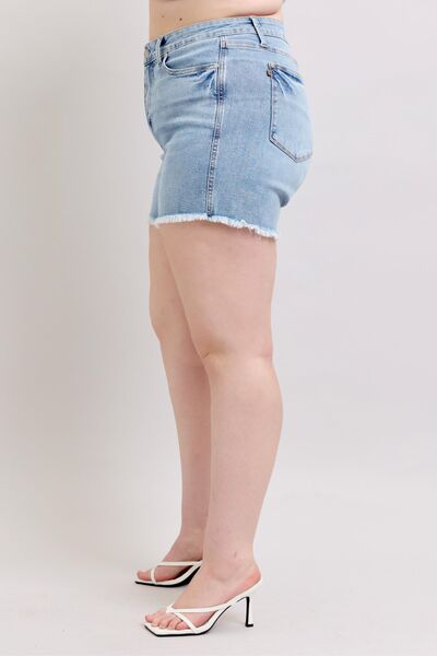 Judy Blue Full Size Tummy Control Raw Hem Denim Shorts Plus Size - Bitsy Gypsy Boutique