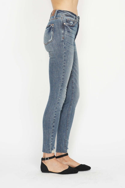 Judy Blue Full Size Tummy Control Vintage Wash Hem Destroy Skinny Jeans - Bitsy Gypsy Boutique