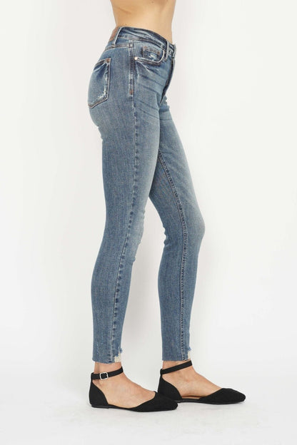 Judy Blue Full Size Tummy Control Vintage Wash Hem Destroy Skinny Jeans - Bitsy Gypsy Boutique