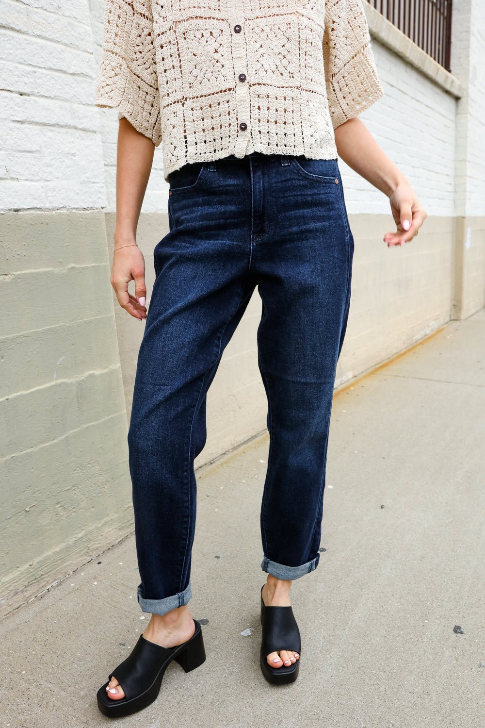 Judy Blue High-Rise Boyfriend Dark Blue Wash Jeans - Bitsy Gypsy Boutique
