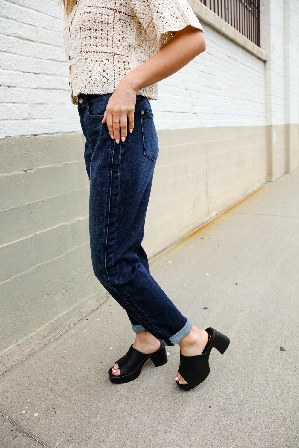 Judy Blue High-Rise Boyfriend Dark Blue Wash Jeans - Bitsy Gypsy Boutique