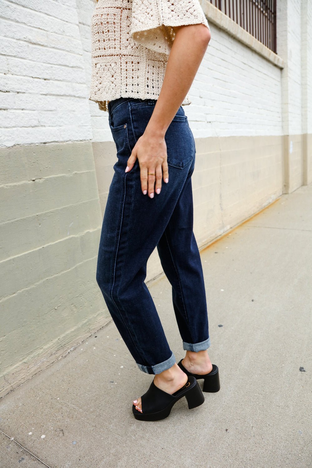 Judy Blue High-Rise Boyfriend Dark Blue Wash Jeans - Bitsy Gypsy Boutique