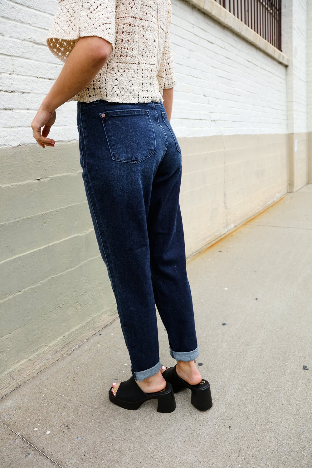 Judy Blue High-Rise Boyfriend Dark Blue Wash Jeans - Bitsy Gypsy Boutique