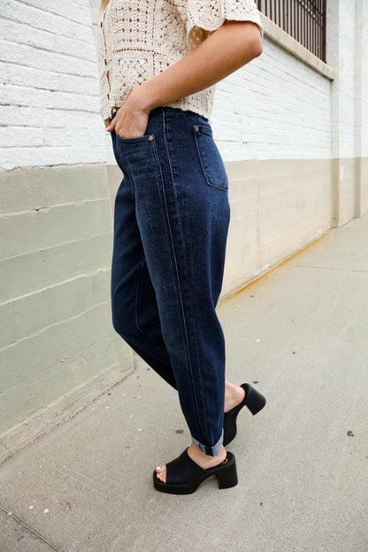 Judy Blue High-Rise Boyfriend Dark Blue Wash Jeans - Bitsy Gypsy Boutique