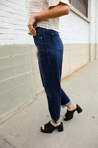 Judy Blue High-Rise Boyfriend Dark Blue Wash Jeans - Bitsy Gypsy Boutique
