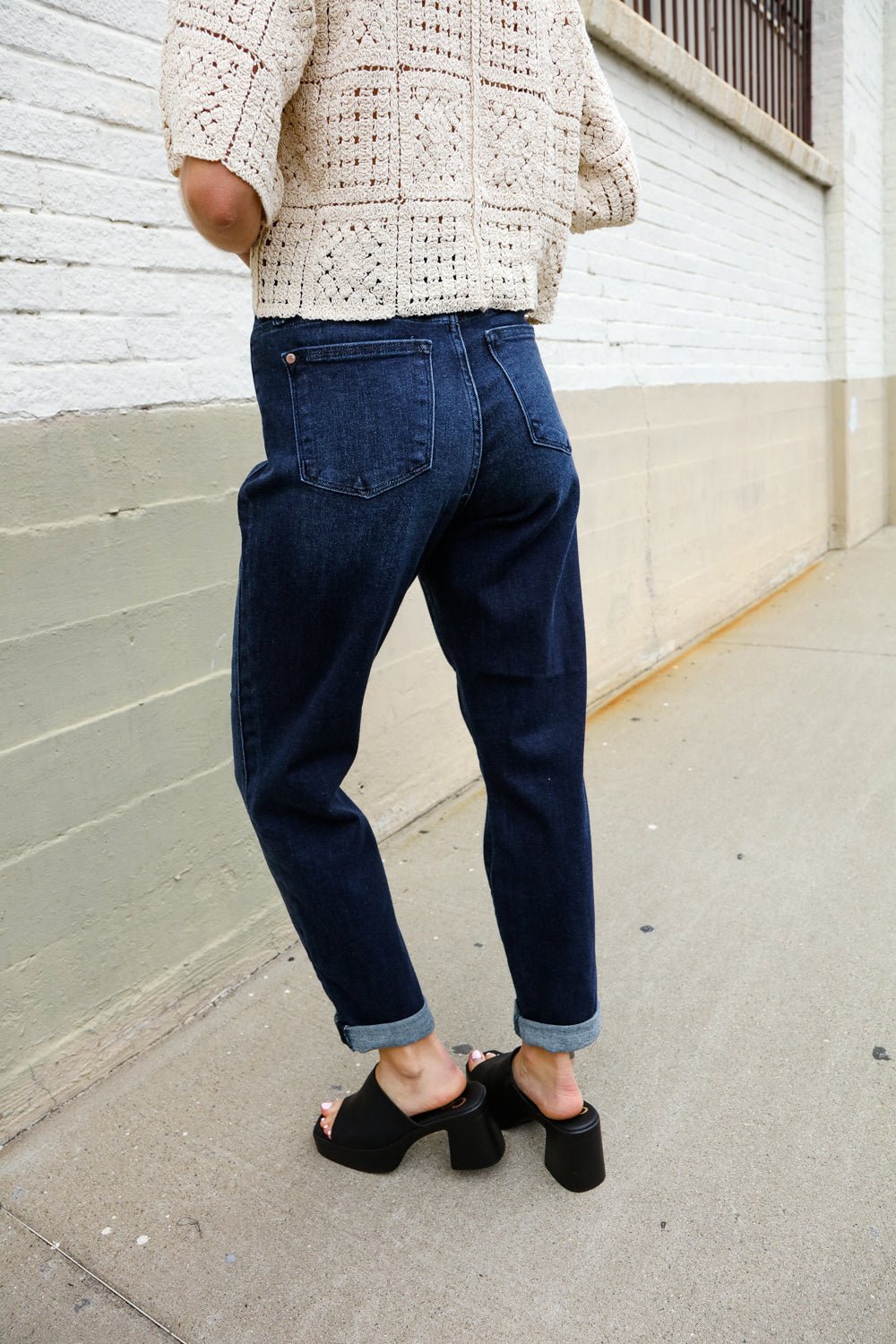 Judy Blue High-Rise Boyfriend Dark Blue Wash Jeans - Bitsy Gypsy Boutique