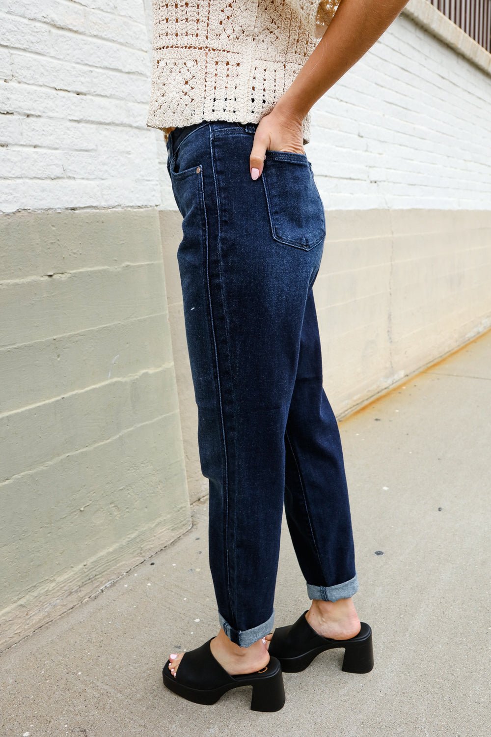 Judy Blue High-Rise Boyfriend Dark Blue Wash Jeans - Bitsy Gypsy Boutique