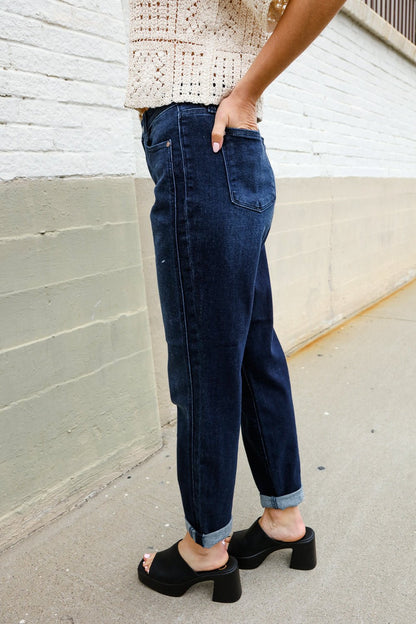 Judy Blue High-Rise Boyfriend Dark Blue Wash Jeans - Bitsy Gypsy Boutique