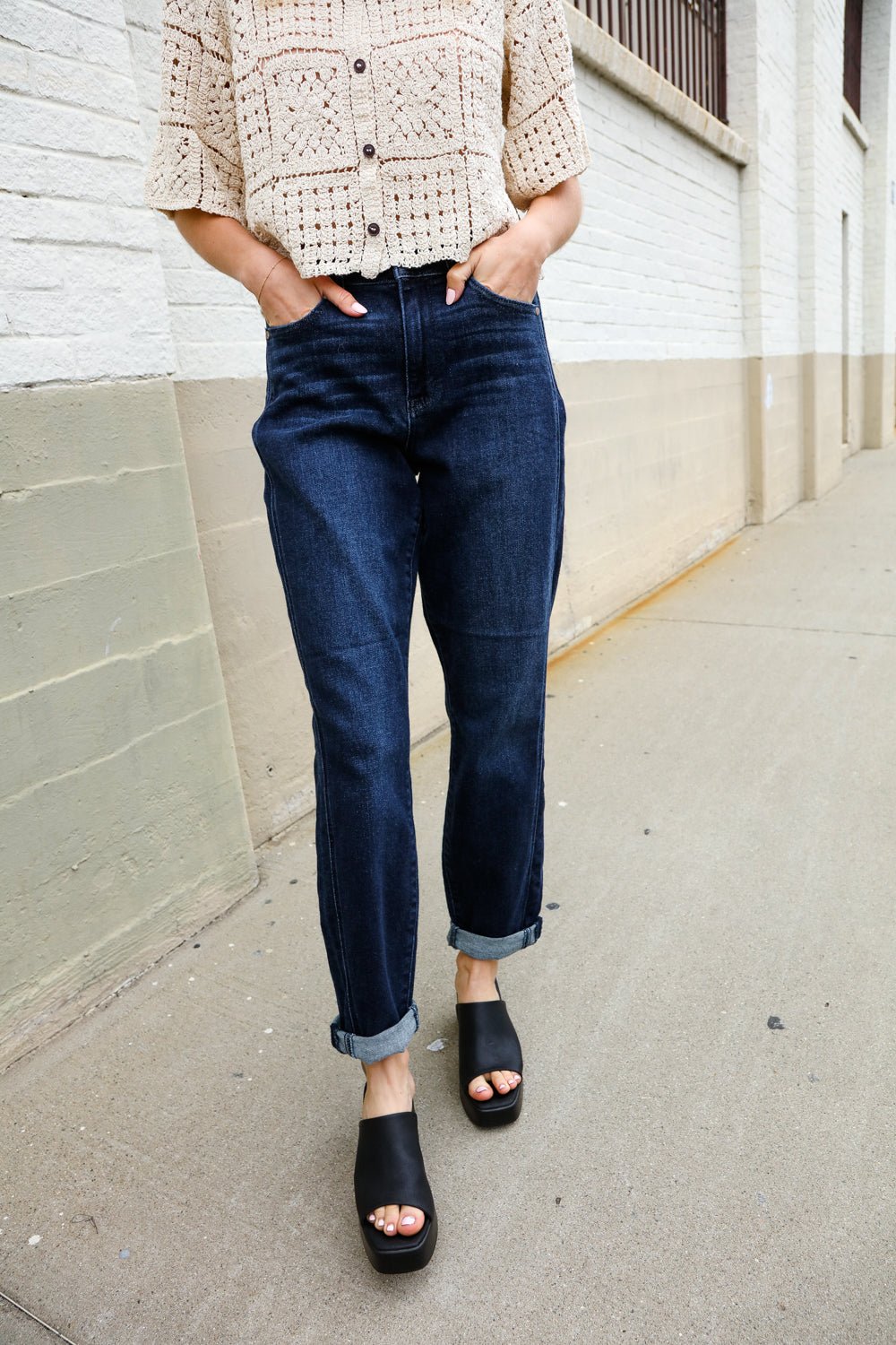 Judy Blue High-Rise Boyfriend Dark Blue Wash Jeans - Bitsy Gypsy Boutique