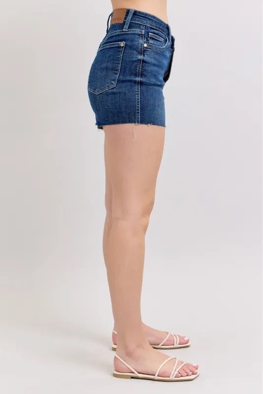 Judy Blue High Waist Criss - Cross Waistband Denim Shorts - Bitsy Gypsy Boutique