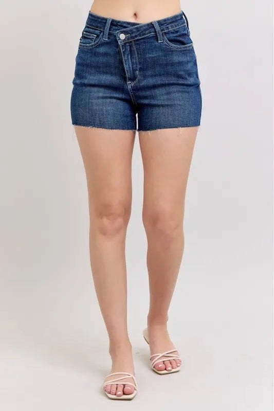 Judy Blue High Waist Criss - Cross Waistband Denim Shorts - Bitsy Gypsy Boutique
